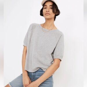 Madewell Short-Sleeve Sweatshirt with puff sleeves in Heather Seal XS